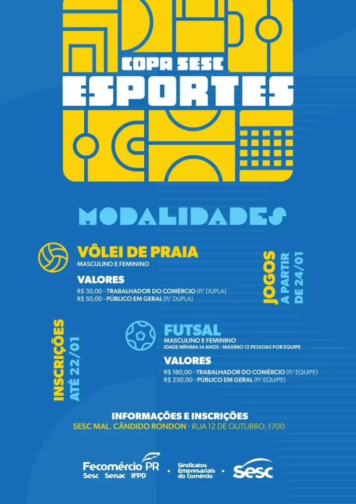 Copa Sesc Verão 2026 tem suas inscrições encerradas nesta quinta dia 22