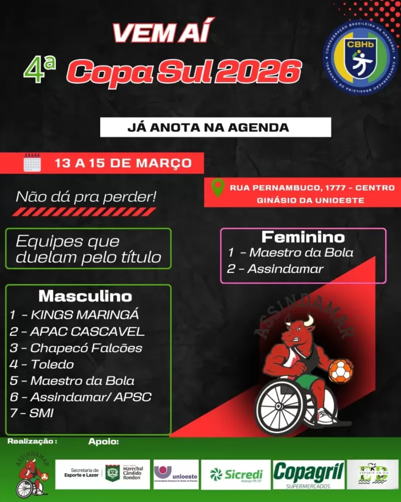 Marechal Cândido Rondon será palco da 4ª COPA SUL 2026