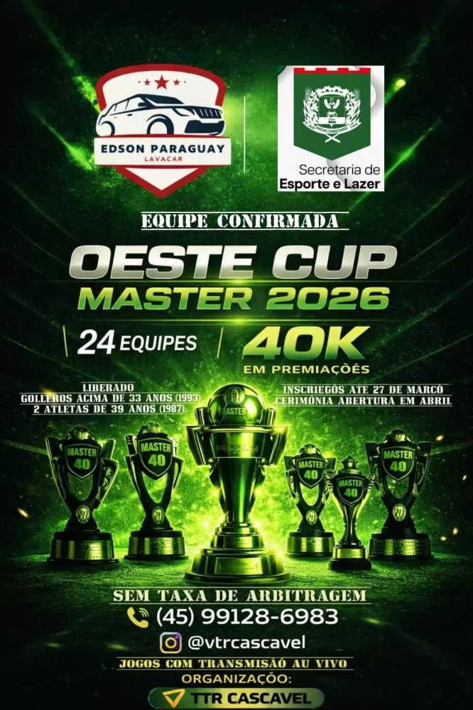 Oeste Cup 2026 promovido pela VTR Eventos promete movimentar futebol master 40+ em nosso estado