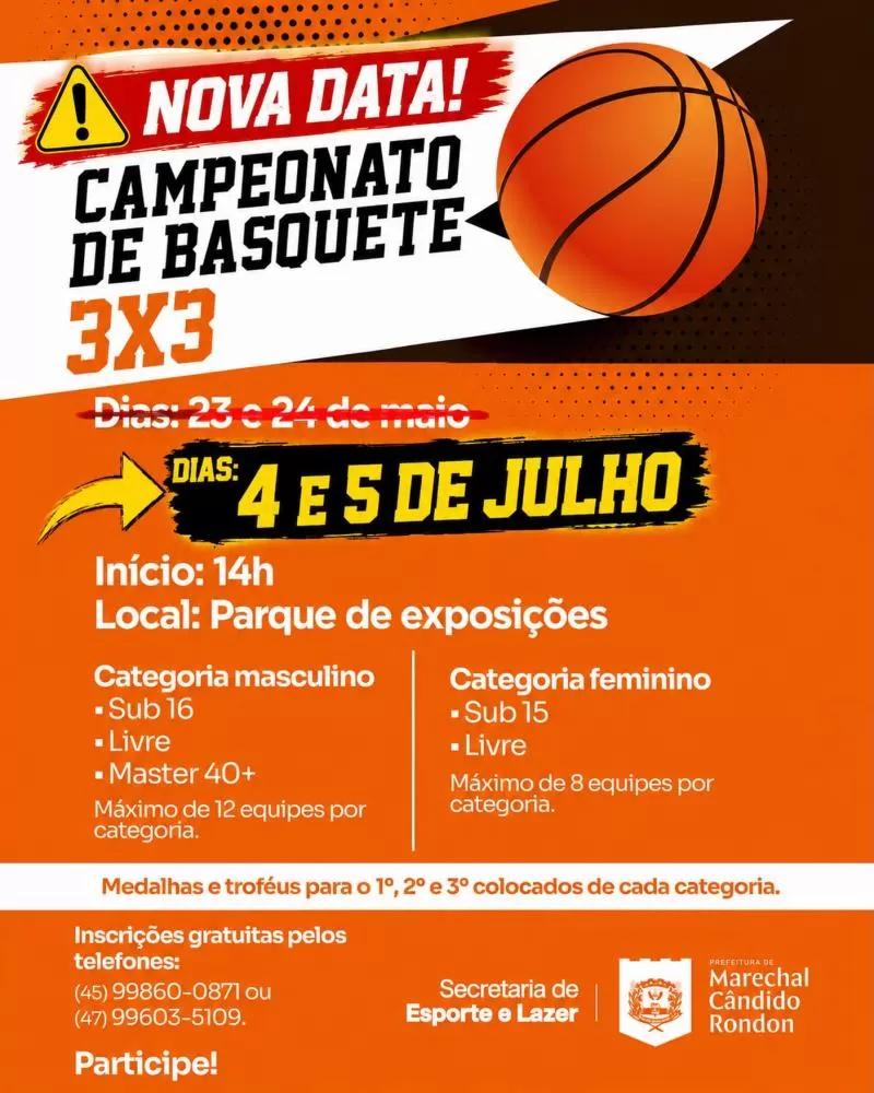 Campeonato de Basquete 3x3 tem data alterada em Marechal Rondon
