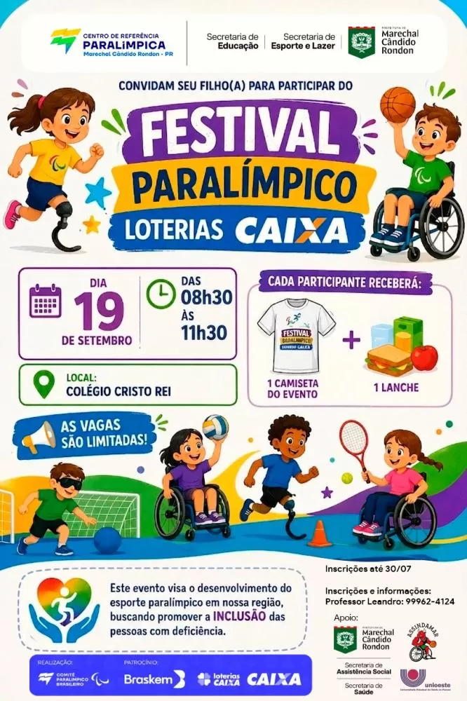 Festival Paralímpico Loterias CAIXA será realizado em Marechal Cândido Rondon