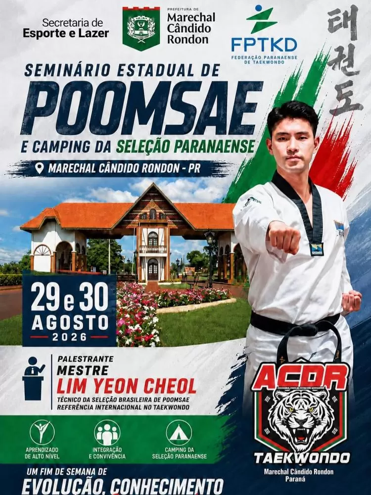 Seminário Estadual de Poomsae e Camping reúne atletas de taekwondo em Marechal Cândido Rondon