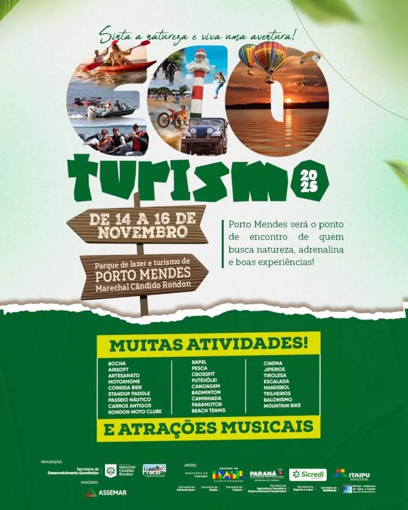 Tirolesa e parede de escalada serão atrações gratuitas no Ecoturismo 2025